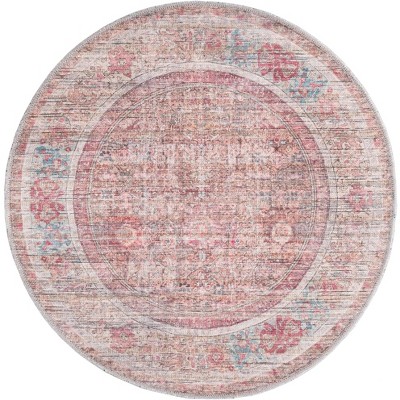 Rustic Charm Rust Red and Brown Round Synthetic Rug
