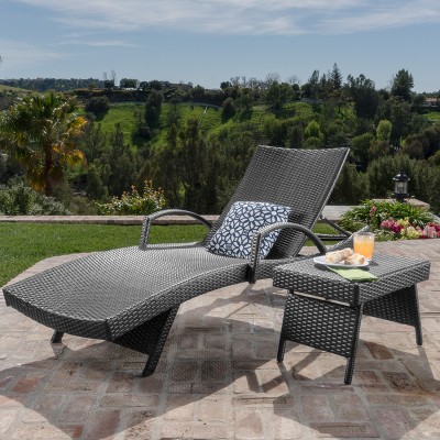 Salem 2pc Wicker Armed Chaise Lounge with Side Table - Gray - Christopher Knight Home