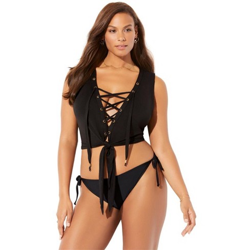 Swimsuits For All Women's Plus Size Cover Up Crop Top - 10/12, Black :  Target