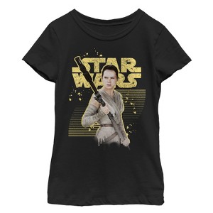 Girl's Star Wars The Force Awakens Rey Retro Horizontal Lines T-Shirt - 1 of 3