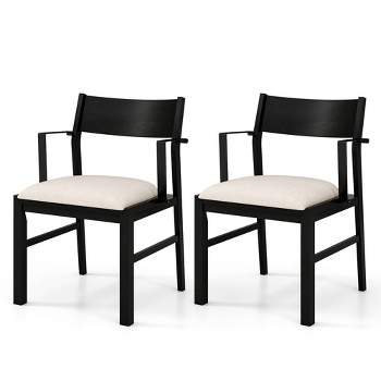 Tangkula Dining Chair w/ Arms Set of 2 Modern Kitchen Chairs & Contoured Backrest Black & Cream