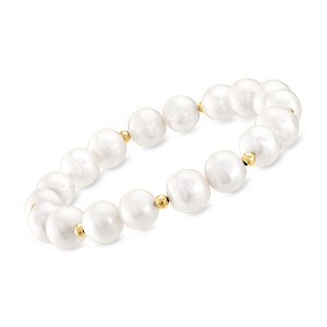 Ross-Simons 9-10mm Cultured Pearl Stretch Bracelet With 14kt Yellow Gold - 1 of 4