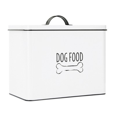 White Metal Farmhouse Dog Food Storage Bin with Airtight Lid