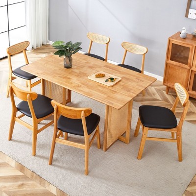 NicBex Dining Table Set for 6 Kitchen Table Ancient Solid Wood Dining Table Imitation Rattan Table Legs Simple Wood Chairs for Dining Room