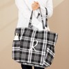 The Lakeside Collection Monogram Plaid Tote Bag with Pockets - R - 3 of 4
