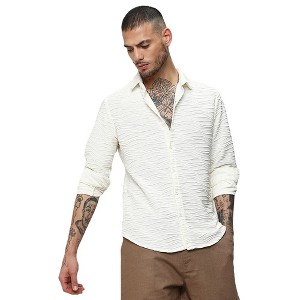 Campus Sutra Men Men's Ivory White Self-Design Wave Shirt - 1 of 3
