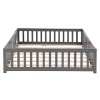 Queen Size Floor Bed with Door and Fence, Montessori Bed with Guardrails and Solid Slats, Solid Wood Platform Bed Frame - 3 of 4