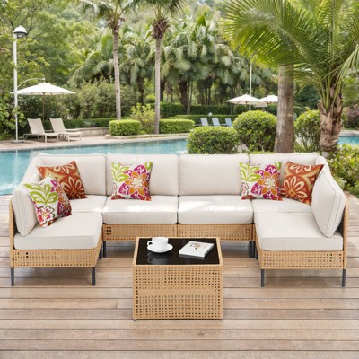 Buenhomino Patio Furniture Set – Outdoor Sectional Wicker Sofa with Cushions, All-Weather PE Rattan Conversation Set for Garden, Balcony & Poolside
