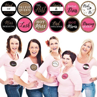 Big Dot of Happiness Girls Night Out - Bachelorette Party Name Tags - Party Badges Sticker Set of 12