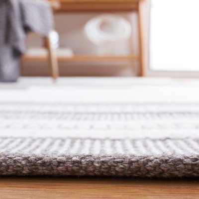 Ivory and Brown 8' x 10' Flatweave Striped Wool Rug