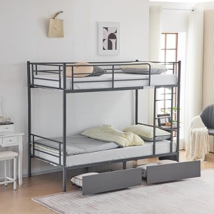 KTMBDW Twin Over Twin Convertible Bunk Bed with 2 Storage Drawers, Metal Bunk Bed Can be Divided Into Two Daybeds, Gray - 1 of 4