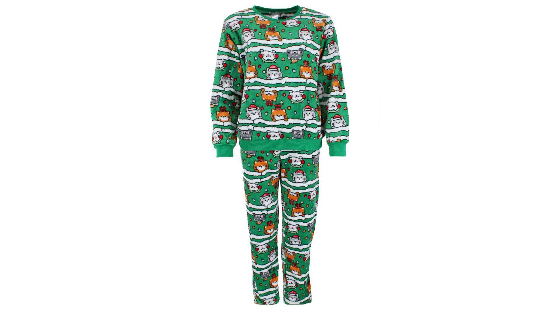 em & alfie Women's Christmas Kitty Plush Folded Gift Pajama Set
