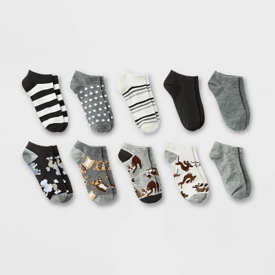 Women's Playful Pups 10pk Low Cut Socks - Xhilaration™ Black/Gray/White 4-10