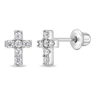 Girl's The Perfect Cross Screw Back Sterling Silver Earrings - In Season Jewelry - 1 of 4