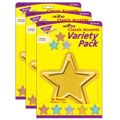TREND I ♥ Metal™ Stars Classic Accents® Variety Pack, 36 Per Pack, 3 Packs