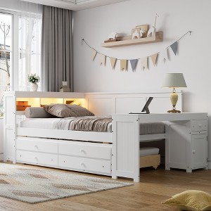 Whisen Full Size Daybed & Platform Bed with Storage Shelves, Drawers, Trundle, Desk and Cabinet - 1 of 4