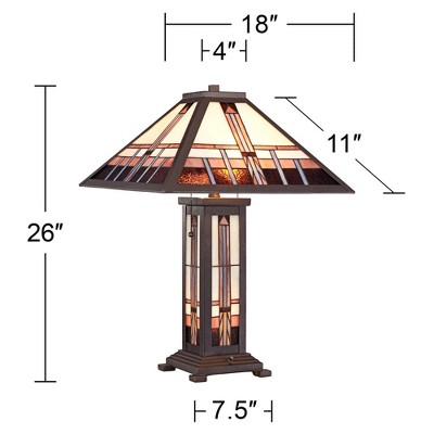 Mission Bronze 28" Table Lamp with Stained Glass Shade and Nightlight