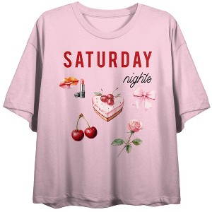 Saturday Night Sweets Women’s Pink Cropped Tee - 1 of 3