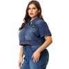 Agnes Orinda Women's Plus Size Short Sleeve Button-Down Cropped Denim Jean Jackets - 4 of 4
