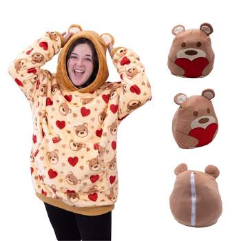 Plushible Teddy Hearts Snugible Blanket Hoodie & Pillow