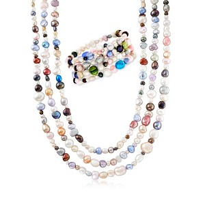 Ross-Simons 4-8mm Multicolored Cultured Pearl Jewelry Set: 4 Bracelets and Necklace Size 64 - 1 of 4