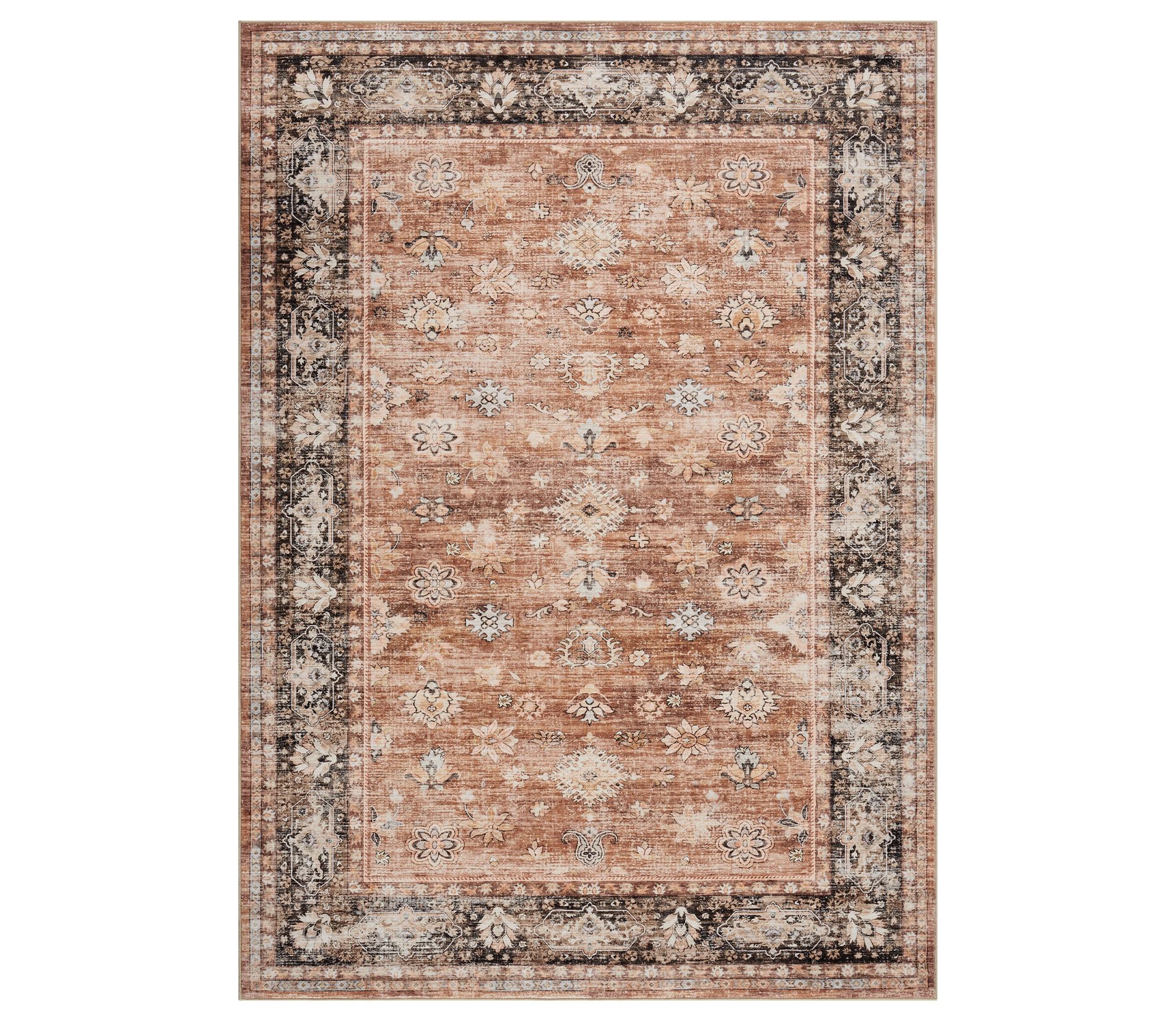 Area Rug 5'x7' Indoor Vintage Living Room Carpet Washable Distressed Rug Brown Floral Bedroom Rug: Stain-Resistant, Pet Friendly, Classic Patterns