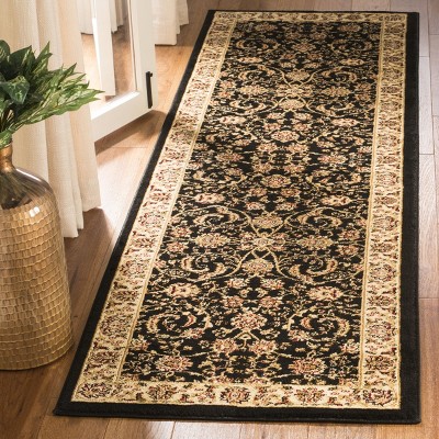 Black Floral Hand-Knotted Synthetic Runner Rug