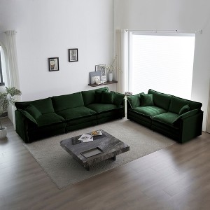 Sofa Set of 2 Chenille Couch 5 Seater Modern Sofa Set for Living Room Beige Chenille - 1 of 4