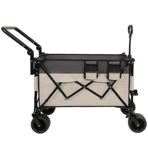 CAVINAS Multi-Functional Push-Pull Folding Wagon Cart, 360° All-Terrain Shopping Cart with Ergonomic Adjustable Handles, Wagon for Camping - 1 of 4