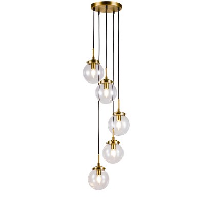 ALOADECOR 5-Light Staircase Modern Chandelier Foyer Pendant With Clear Globe Bubble Glass Accents