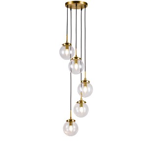 ALOADECOR 5-Light Staircase Modern Chandelier Foyer Pendant With Clear Globe Bubble Glass Accents - 1 of 4