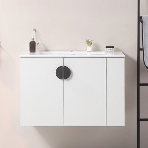 NicBex Floating Wall Mounted Bathroom Vanity with Sink,Bathroom Sink Vanity with Open Storage Shelf,30" Bathroom Sink Cabinet,White/Black - 1 of 4