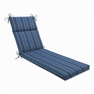 Wickenburg Outdoor Chaise Lounge Cushion - Blue - Pillow Perfect: Weather-Resistant with Ties, Stripe Pattern