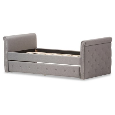 Gray Twin Upholstered Daybed with Tufted Nailhead Trim and Trundle