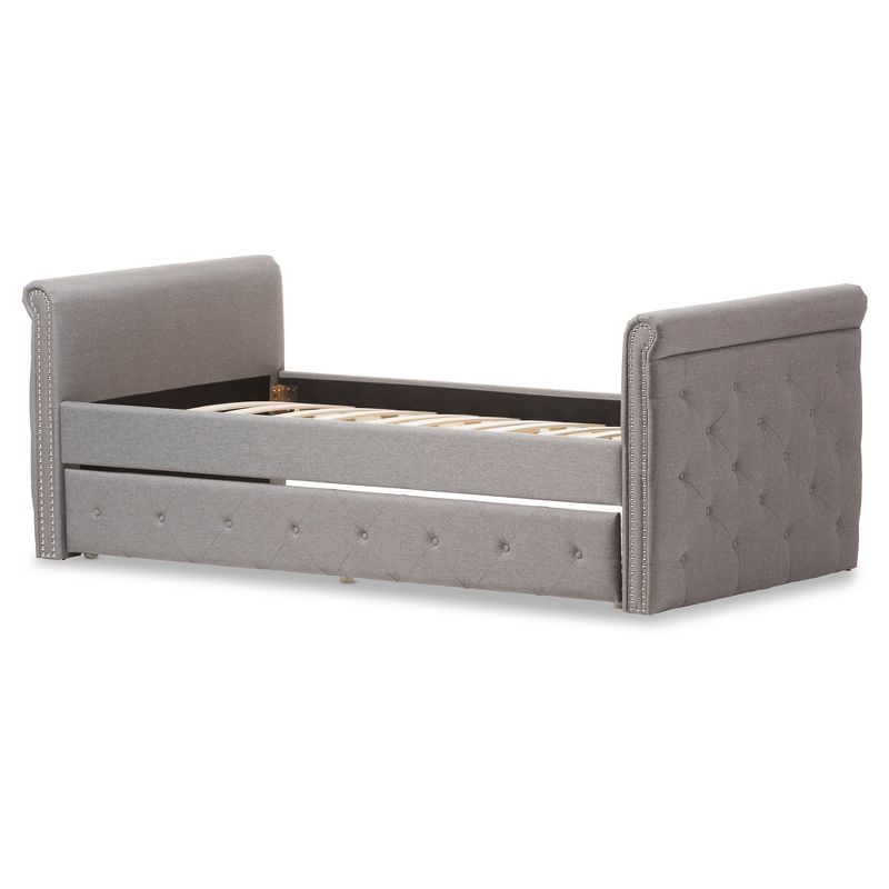 Twin Swanson Modern and Contemporary Fabric Tufted Daybed with Roll-Out Trundle Guest Bed Gray - Baxton Studio, 5 of 15