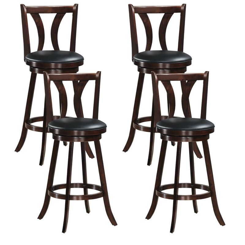 Costway Swivel Bar stools 29.5" Bar Height Chairs with Rubber Wood Legs, 1 of 11