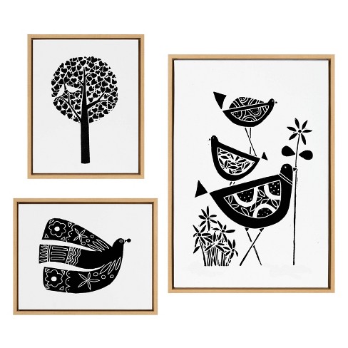 Kate & Laurel All Things Decor (Set of 3) Sylvie Trio Linocut Love Tree and Over the Cloud by Giuliana Lazzerini: Framed Canvas Art - image 1 of 4