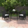 vidaXL Patio Dining Set 3 Piece with Cushions Garden Outdoor Lawn Yard Terrace Balcony Table and Chair Seat Seating Furniture Poly Rattan and Glass - 2 of 4