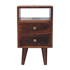 HomeRoots 20" Walnut Solid Wood Square Two Drawer Nightstand - 1 of 4