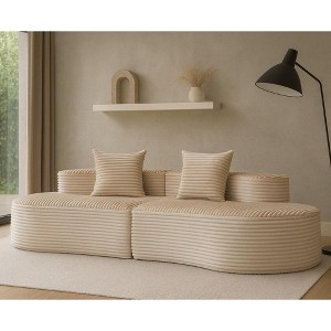 SKRAN Corduroy Compressed Sofa, Modern Loveseat Sofa, With Pillows Plush High-Density Foam Cushions, No Assembly Required, For Living Room - 1 of 4