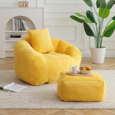 Oversized Bean Bag Chair with Footstool, Big Comfy Floor Sofa for Adults & Kids, Stuffed Lounge Seat for Bedroom or Living Room-The Pop Home