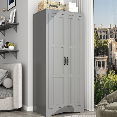 TIRAMISUBEST Gray 2-Door Wardrobe Armoire with Adjustable Shelves & Hanging Rod - Modern Storage for Bedroom & Closet, 32"W