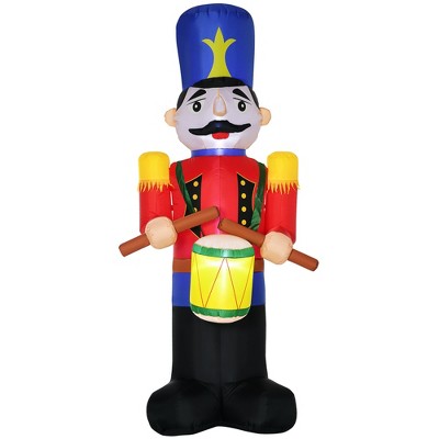HOMCOM 8ft Christmas Inflatable Nutcracker Toy Soldier with Drum, Outdoor Blow-Up Yard Decoration with LED Lights Display