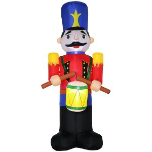 HOMCOM 8ft Christmas Inflatable Nutcracker Toy Soldier with Drum, Outdoor Blow-Up Yard Decoration with LED Lights Display - 1 of 4