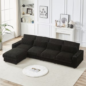 126" Corduroy L-Shaped Sectional Sofa with Cup Holders, USB & Type-C Ports, 4 Pillows, Movable Footrest, Oversized Couch for Living Room - 1 of 4