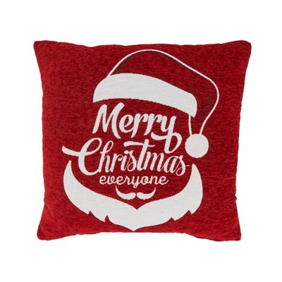 Saro Lifestyle Festive Elegance Chenille Jacquard Santa Poly Filled Throw Pillow, 18"x18", Red