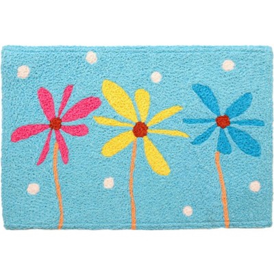 Jellybean Pretty Posies Doormat – Sky Blue Floral Indoor/Outdoor Mat, Durable, Washable, 20"x30"