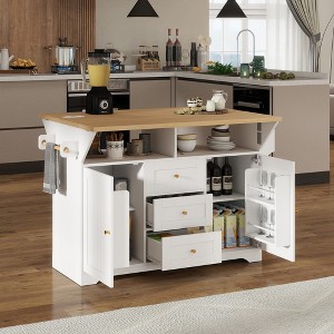 Racxily Extendable Kitchen Island Cart with US Outlet & Wheels, Mobile Storage Cabinet with Installation Video - 1 of 4