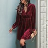 Women's Velvet Dress V Neck Long Sleeve Winter Holiday Party Tunic Mini Dress - 2 of 3