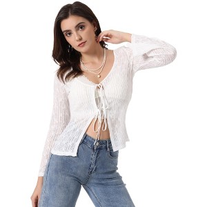 Allegra K Women's Tie Front Bell Long Sleeve Lace Shrug - 1 of 4